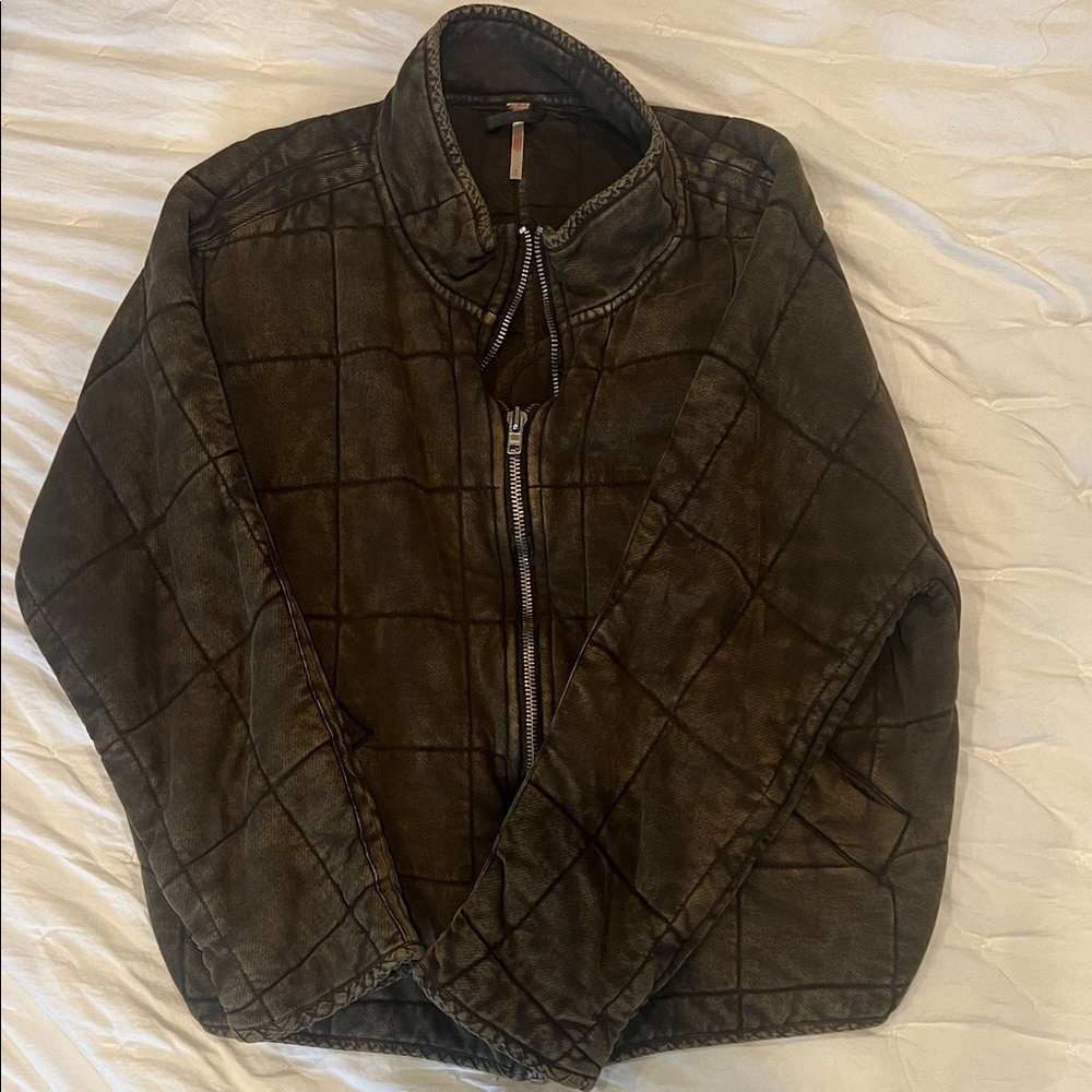 Free people Quilted Zip-Front Jacket in Olive Brown